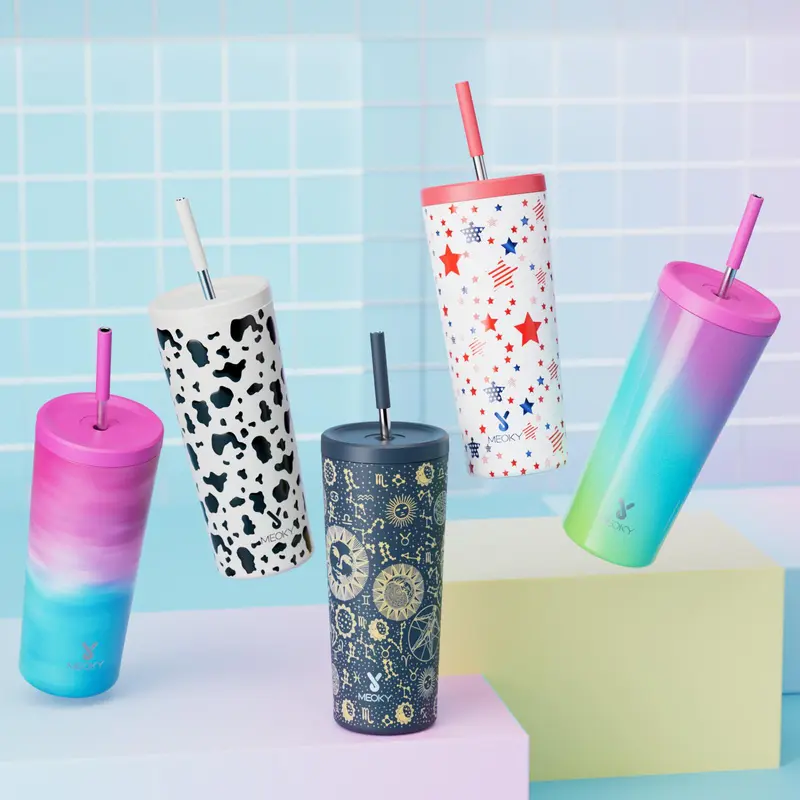 24oz Insulated Stainless Steel Tumbler with Lid & Straw, 1 Count Portable Vacuum Insulated Water Bottle, Suitable for Car Cup Holder, Drinkware for Home, Office, Car & Outdoor, Summer Cool Bottle