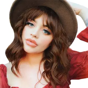 SummerVibes AISI HAIR Synthetic Short Curly Wavy Bob Wig With Bangs Natural Looking Short Bob Wavy Hair Wigs for Women Heat Resistant Bob Wigs