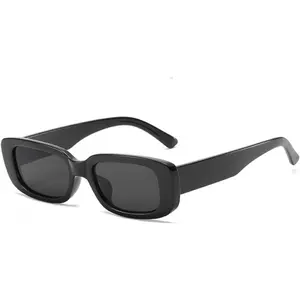 Retro Rectangle Sunglasses for Women Men Small Square Frame Trendy Y2K 90’s Black Sunglasses-USA