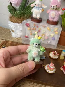 Handmade Pipe Cleaner Bear Figurine w/ Movable Chocolate Cake Decor — Kawaii Birthday Bear