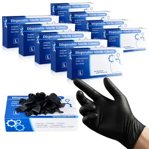 VEVOR Black Nitrile Disposable Gloves 4.5 Mil Thick Latex & Powder-Free Textured Fingertips Puncture Resistant Food-Grade 1000 Count Large Size for Medical Cooking Cleaning