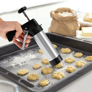 Stainless Steel Cookie Press Multipurpose Cookie Press Kit Featuring 16 Cookie Discs and 8 Icing Tips Practical Cookie Press for Baking for DIY Biscuit Cake Dessert Making