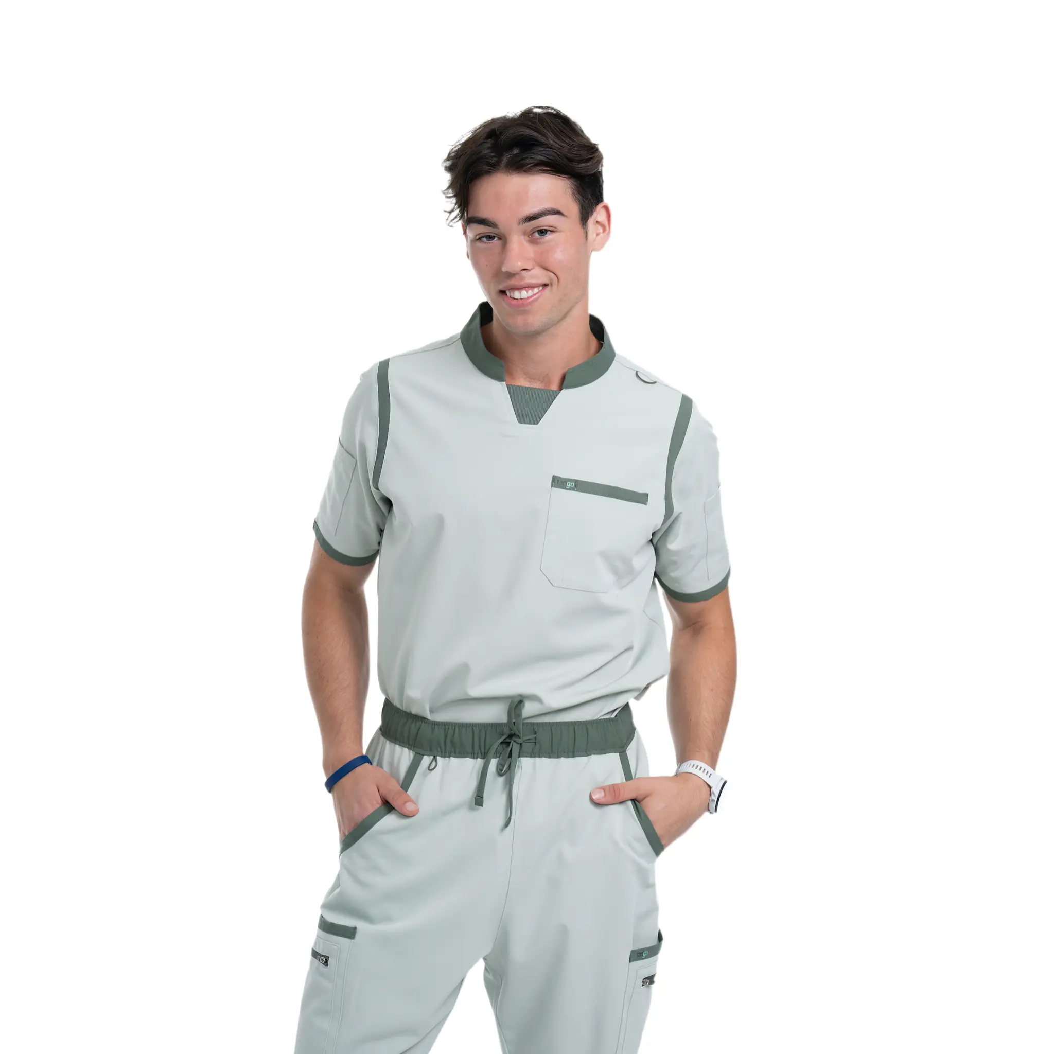 Men's Sea Green C-Collar Scrub Top