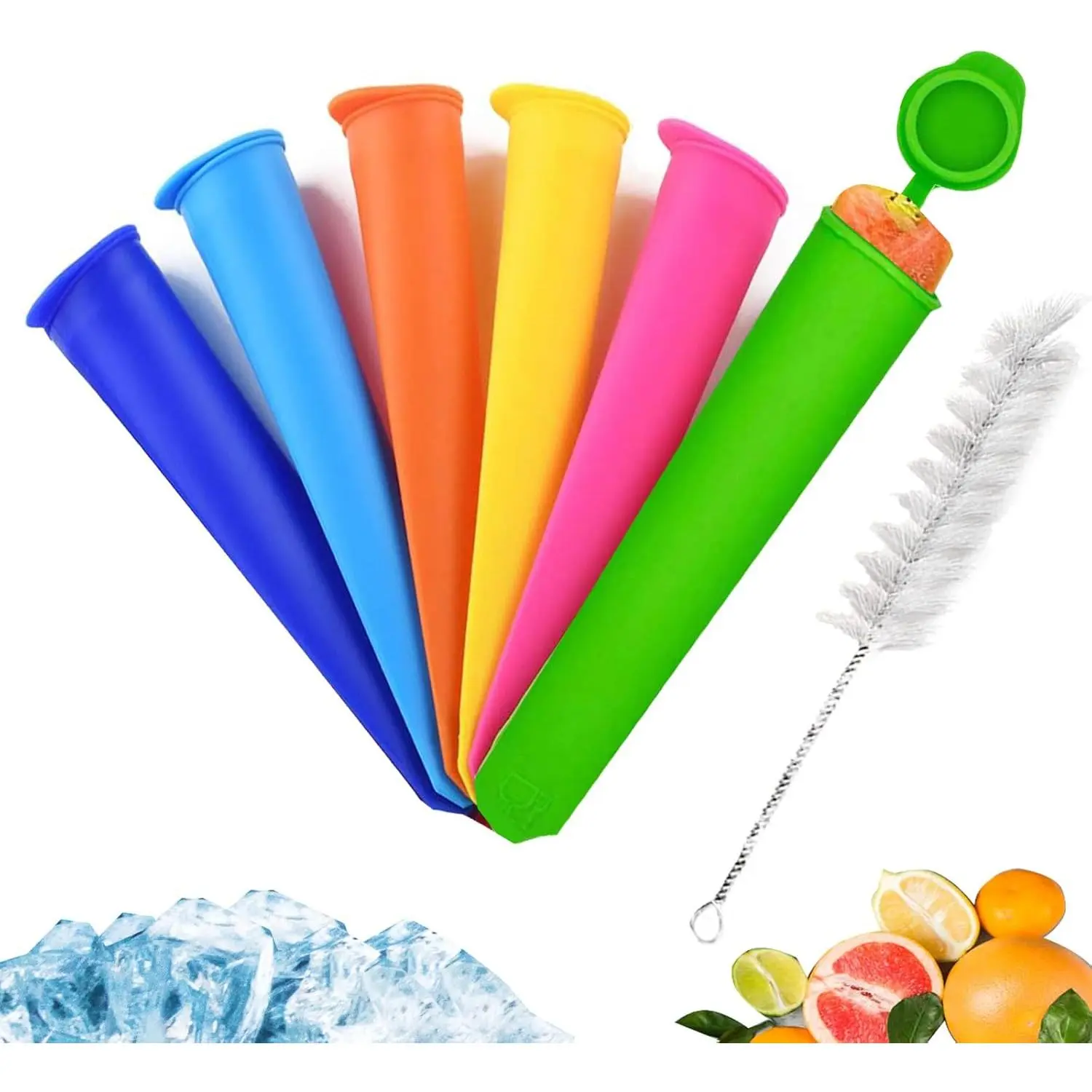 Ice Pop Mold  Popsicle Molds with Lids 6 count  Popsicle Molds  Popsicle Tubes with Clean Brush Durable Pure Color