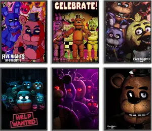 Five Nights at Freddy's Poster Freddy Wall Poster Celebrate Group Movie For Kids Room Bedroom Decor Game Lovers Canvas Art Print Teen Fans Girls Boys Birthday Gifts