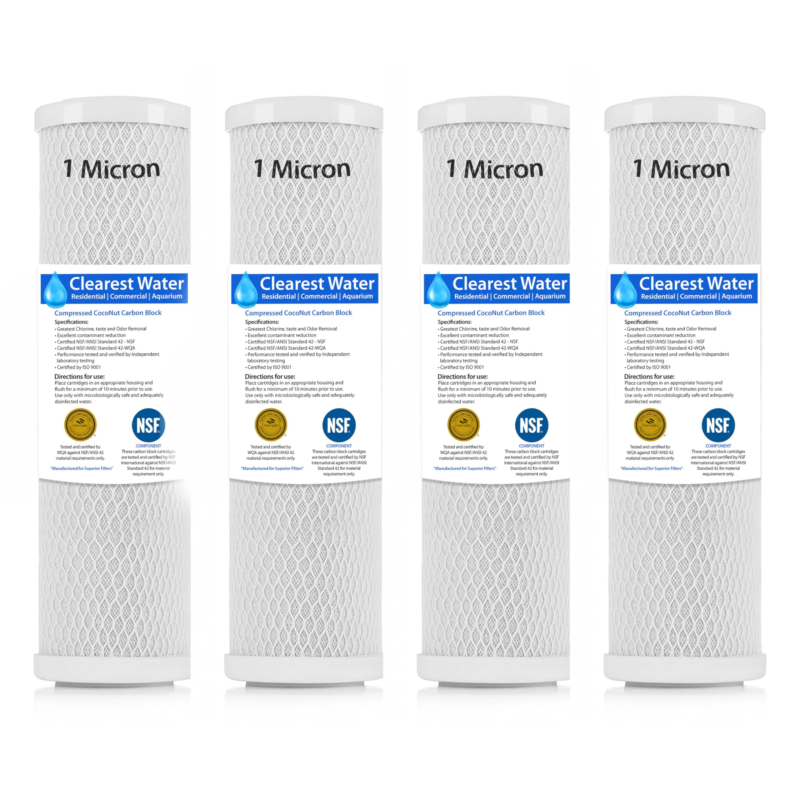 SUPERIOR FILTERS 1 Micron carbon Filter - Whole House Water Filter Cartridge - High-performance 10-inch Replacement - Compatible with All Whole House Water Filter System - 10 X 2.5-4 Pack