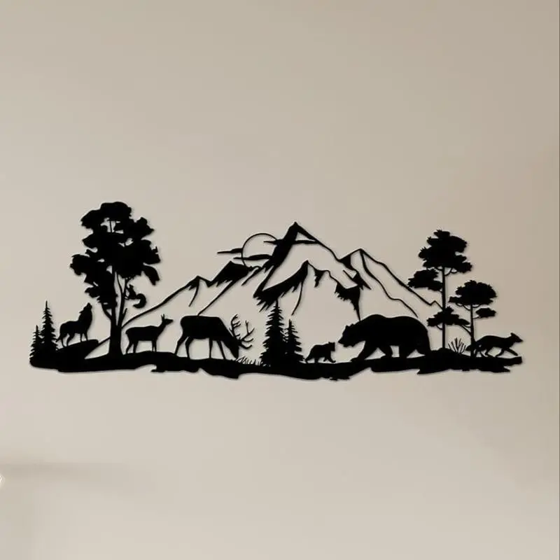 Mountain & Forest & Animal Design Wall Art, Decorative Artwork, 1 Count Metal Wall Decoration, Hanging Decor for Home Living Room Bedroom, Modern Home Decor, Hangable