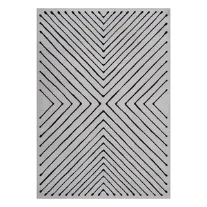 5 x 7 ft Polyester Beige Rectangular Living Room Bedroom Dining Room Geometric Stripped Lines Print Modern Machine Washable Area Rug-B