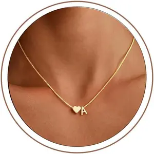 Gold Initial Necklace for Girl Women - 14K Gold Plated Heart Initial Pendant Necklaces for Women Girls Jewelry, Letter A-Z Box Chain Necklace Birthday Gifts for Teen Girl