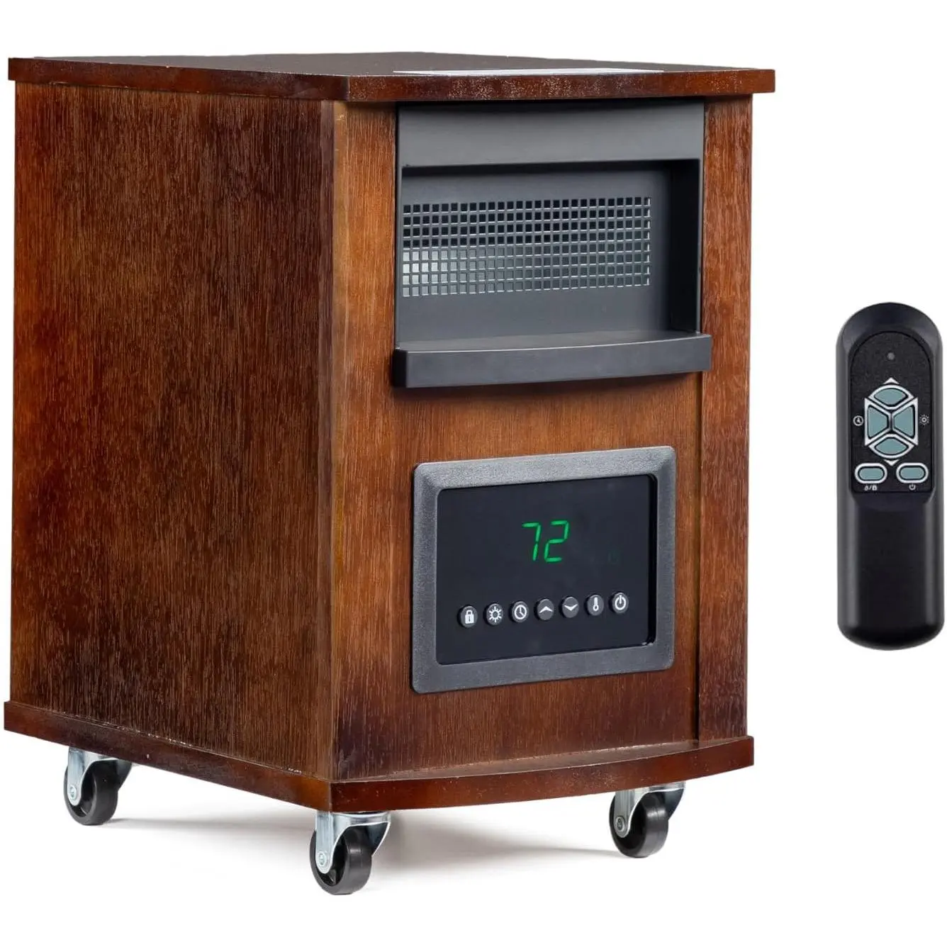 ROVSUN New Corded Electric Space Heater with Remote Control - 1500W Portable Quartz Infrared Heater with Wheels, 12H Timer, 3 Heating Modes, Tip-Over & Overheat Protection, Versatile for Indoor Home Security Use, Basement, 1500W Power