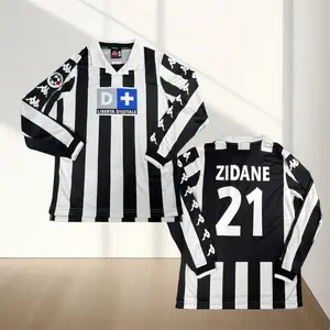 99-00 Juventus Retro 21 Black and White Striped Long-Sleeve Soccer Jersey