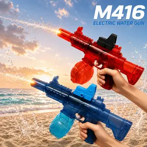 Transparent M416 Automatic Water Gun! Glowing Muzzle Light-Up Rapid Fire Blaster, High Capacity Summer Pool Beach Toy