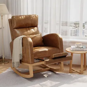 Modern Rocking Chair for Living Room, Bedroom & Nursery – High Back Soft Fleece Glider Armchair, Comfortable Seat with Pillow, Side Pockets, Supportive Nursing Chair – Lamb Fleece Upholstery Without Footrest