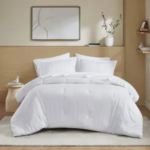 Super Listing AM10-0572 Woven Striped Comforter Set, White - California King