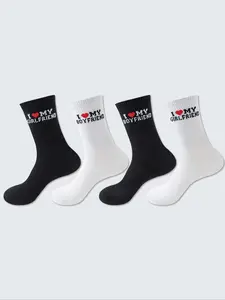 4 Pairs Fun Creative Knee High Socks, Cute Patterns, Comfortable Breathable, Unique Trendy Socks, Happy Eye-Catching Design