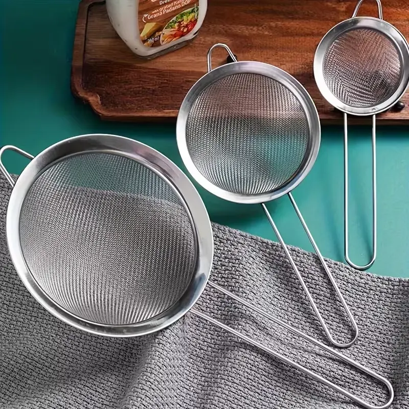  3-piece stainless steel cone filter, Resistant, Long Handle, Ideal Tea Filter, Easy to Clean and Durable,father gift perfect for juicing, flour, and filtration sohochic