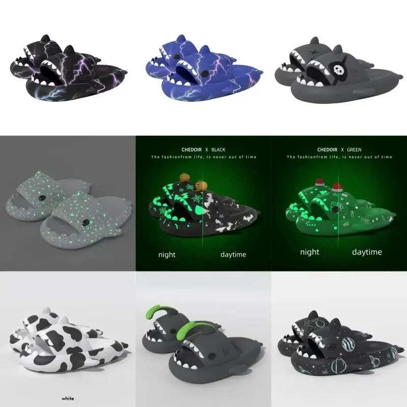 Christmas Luminous Shark Slippers Women Halloween Indoor Home Non-slip Sandals Men Cool Creative Slides Couple Gift Flip Flops