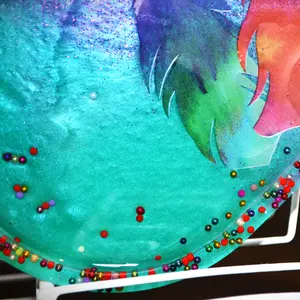 Trinket Tray with Feathers - Colorful Epoxy Resin Tray with Multicolor Beads & Feather Stickers - Perfect for Jewelry & Small Items - 6in x 4in Size