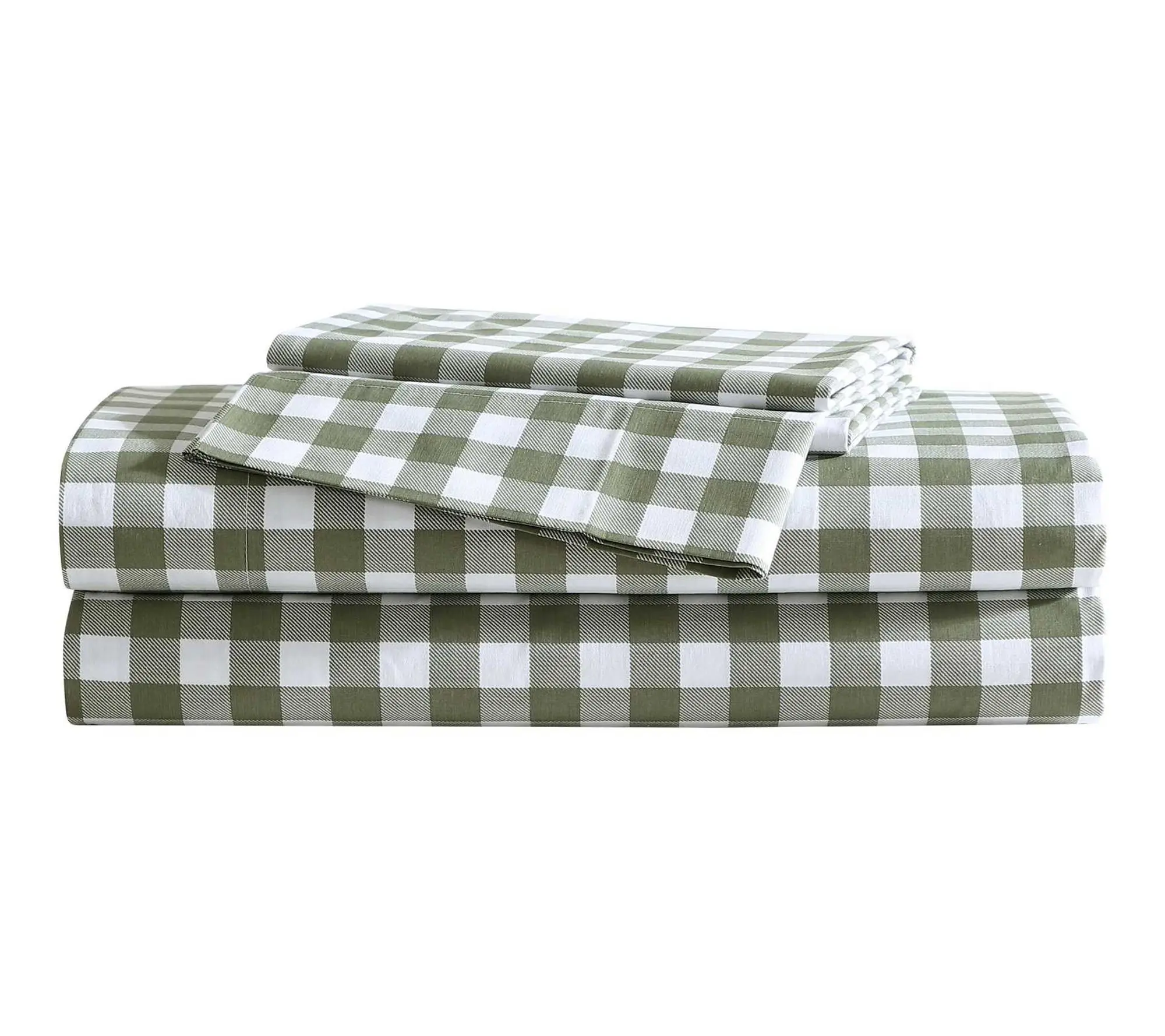 Eddie Bauer Pre ston Check Gree n Cotton Percal e Queen Sheet S