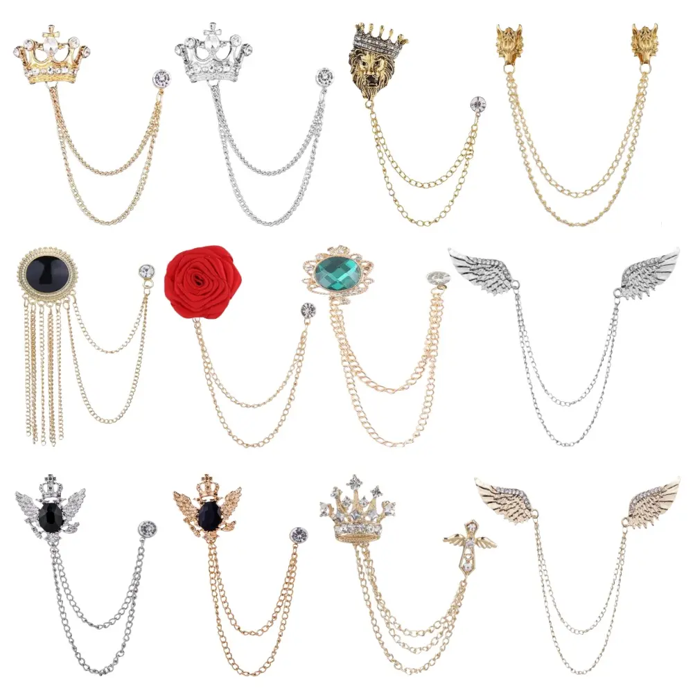 12 piece Rose Flower Rhinestone Scarf Brooch Pin Badge Hanging Chains Collar Brooches Pin Rhinestone Breastpin Wedding Brooch Pin for Career Suit Tuxedo