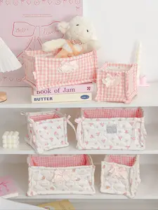 Cute Quilted Storage Basket, Cozy Basket, Desktop Organizer Box, Cosmetic Snack Small Items Bag, Floral Pattern, All Seasons Use