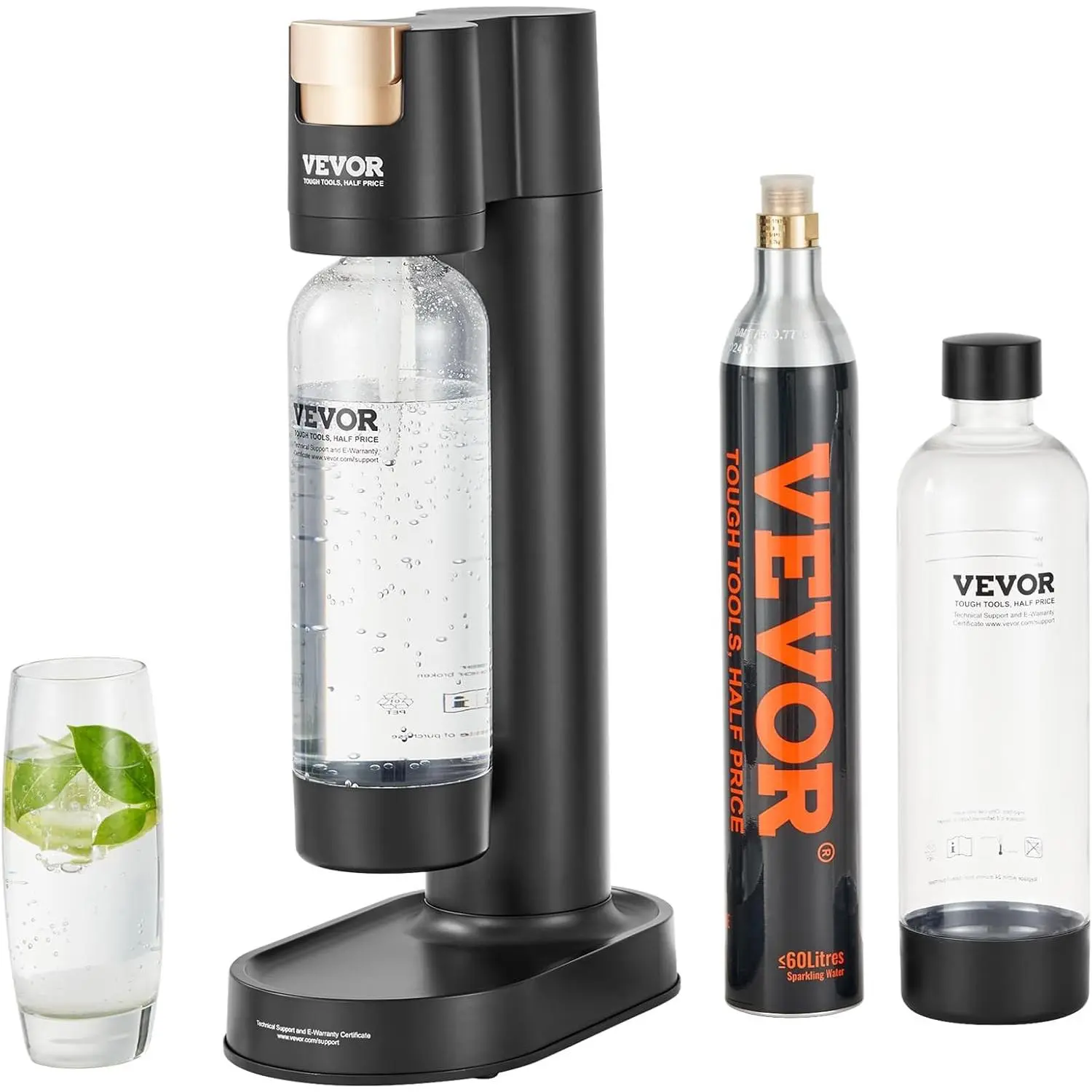 VEVOR Sparkling Water Maker, Soda Maker Machine for Home Carbonating, Soda Maker with 2 BPA-free 1L PET Bottles, CO2 Cylinder(Not Contain CO2 GAS), Compatible with Mainstream Screw-in 60L CO2 Cylinder