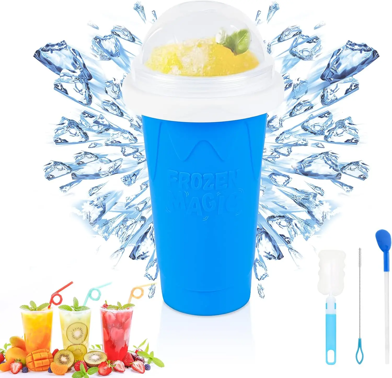 Magic Slushie Maker Cup — DIY Freeze & Squeeze Slushy Cup with Lid & Straw | BPA Free Instant Frozen Drink Maker | Summer Must Have Cool Gadget for Kids & Adults | Green