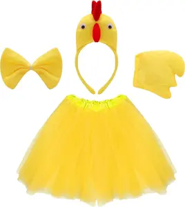 4 Pieces Chicken Animal Costume Chick Headband Bowtie Tail Tutus Set for Halloween Dress Up Cosplay PartyGift.