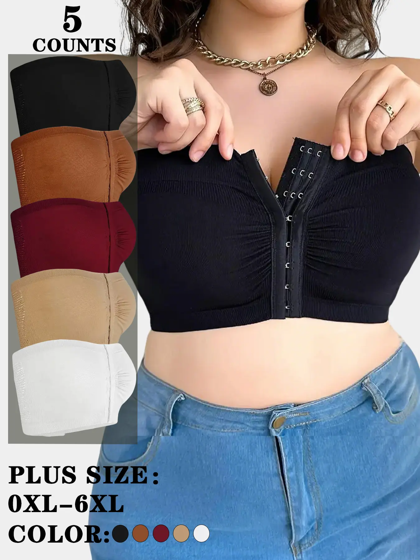 Plus Size Wireless Seamless Push-Up Bra, Underwear, Front Buckle Design, Invisible Strapless, Comfortable Back Support, Fit, All Seasons Wear, Front Close Bra