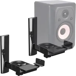 Universal Speaker Wall Mount  Pair of Side Clamping Bookshelf Speaker Mount Bracket with Swivel and Tilt for Sound Speakers (Black)