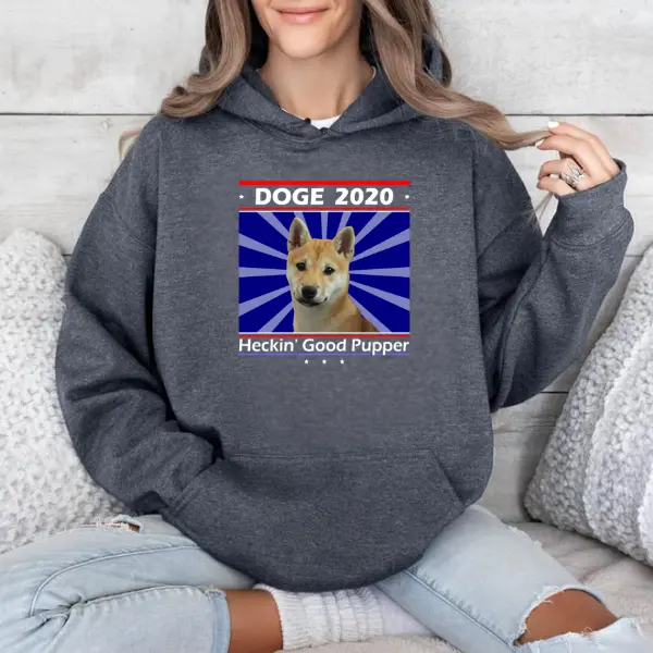 Doge 2020 Hoodie - Funny Shiba Inu Meme Sweatshirt with Retro Blue Burst Background, Political Parody Design for Dog Lovers