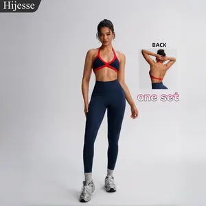 Hijesse Women's Two-Piece Colorblock Yoga Set, High-Waisted Ribbed Casual Fitness Sportswear, Versatile for Gym Workout,Two-Piece Save 5$