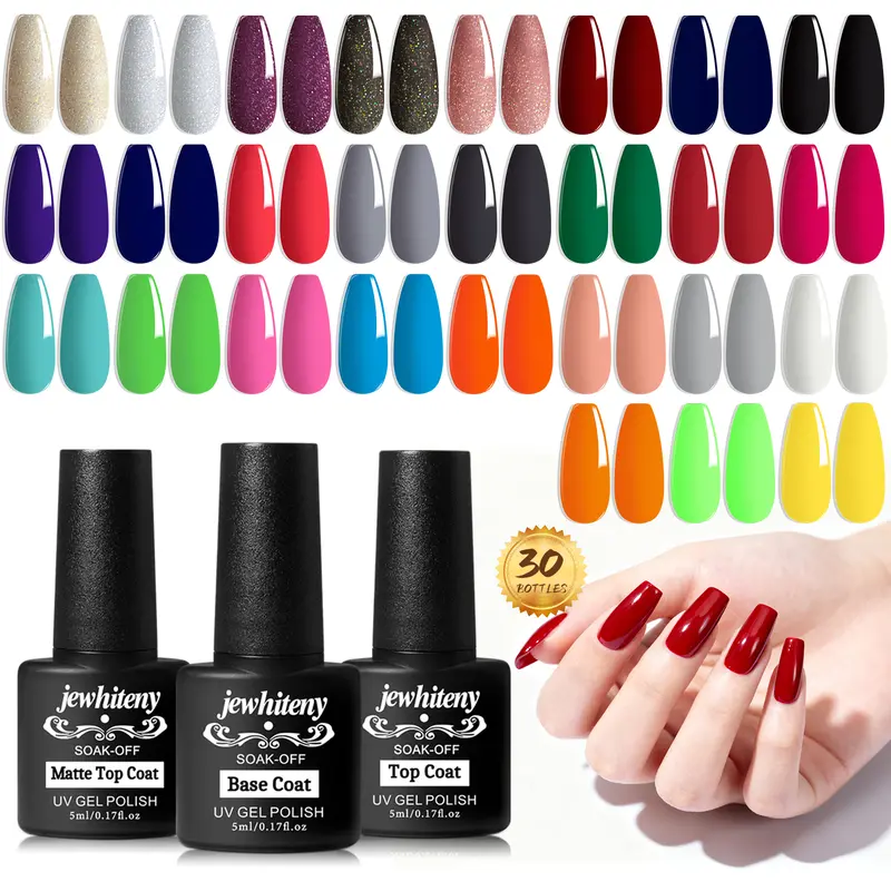 JEWHITENY 27-Color Resin Gel Nail Polish Kit, Glossy Cosmetic Nail Care Starter Set - Soak-Off Manicure Art Kit for Salon/Home Use, Ideal Gift,familyfun