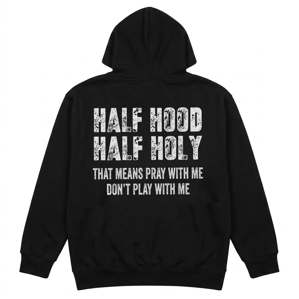 Women's Graphic Sweatshirts, Streetwear Style Hoodie with "Pray With Me Don't Play With Me" Slogan, Long Sleeve Pullover, Longsleeves, Round Neck, Fitted, Affirmational Text Graphic, Soft Fabric, Casual Hoodies & Sweatshirts, Custom Graphic Women's Hoodie