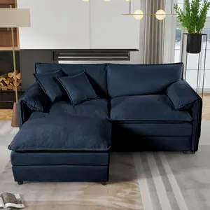 Deep Seat Sectional Sofa Cloud Couch with Ottoman, Modern Chenille Comfy Love Seat Upholstered Modular L Shaped Couch for Living Room, Apartment, Office,DIY Combination furniture