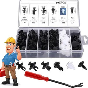 100 PCS Bumper Push Fasteners Rivet Clip Kit, ABS Retainer Expansion Screws with Removal Tool, 6 Popular Sizes Fenders/Body Fixing Clips, Universal for Most Cars, Trucks, SUVs