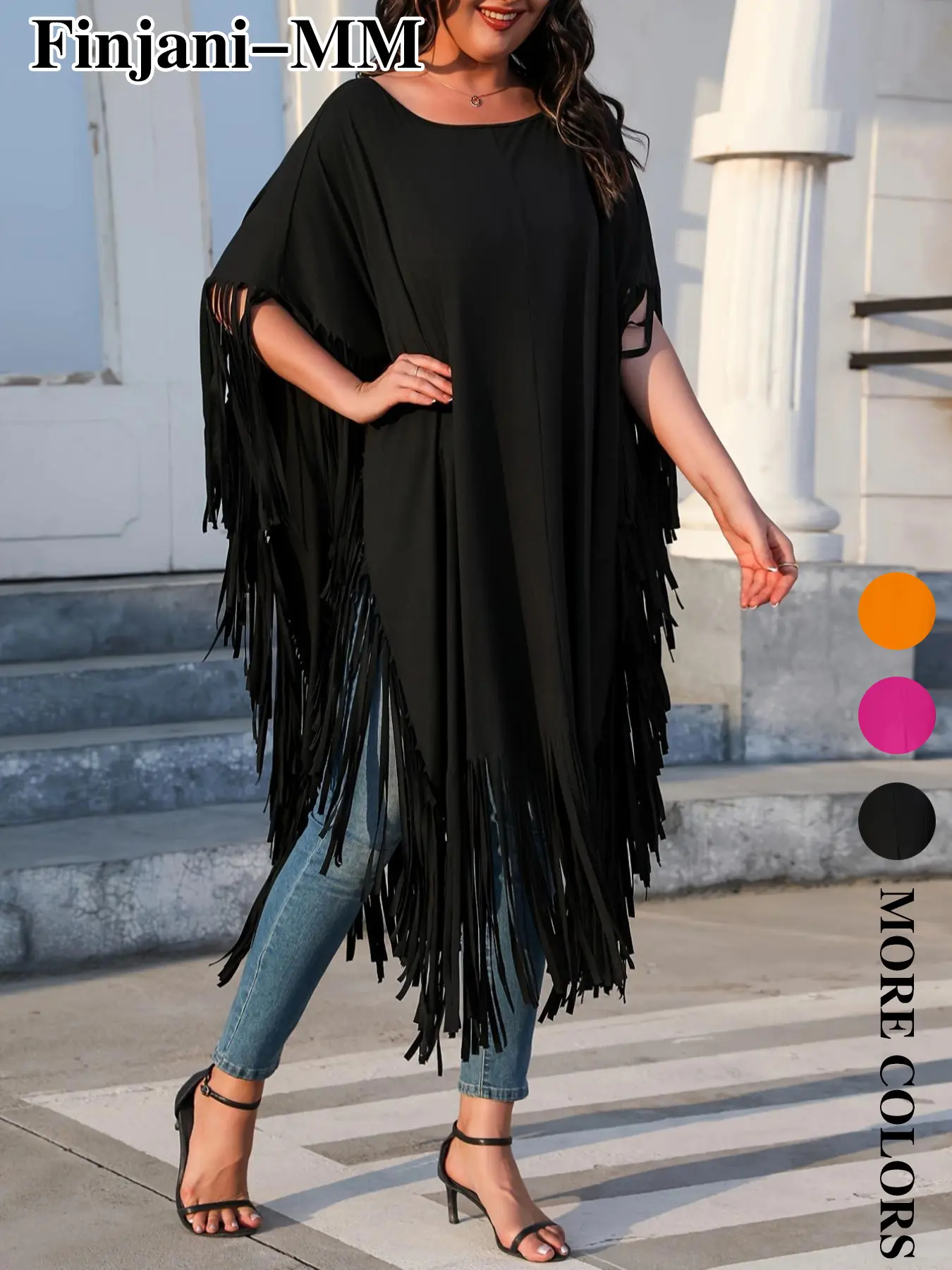 Plus Size Women's Fringe Hoodie Tee, Baggy Loose Fit Suitable for Various Body Types, Ideal for Daily & Beach Vacations