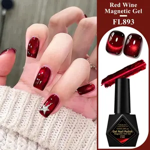 FourLily 10ML Wine Red Cat Eye Gel Nail Polish, Glass Bead in Cherry Wine Red Resembling a Cat Eye Effect, Nail Polish for Women, Nail Art Supplies, Gel Polish for Beginners Nail Art Home Salon Manicure Design, Uv Nail Gel, Uv Light Gel