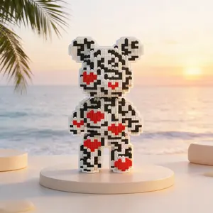 Heart Pattern Lucky Bear Teddy Bear 3D Puzzle Decoration, Bookshelf Home Office Cabinet Decor, Party Living Room TV Stand Display, Ideal Gift
