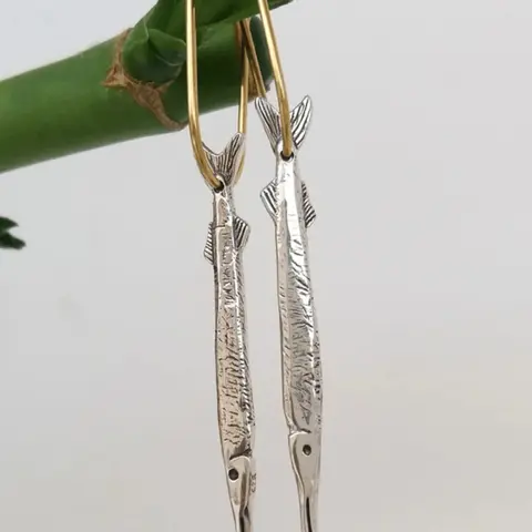 Vintage Creative Pinfish Style Pendant Dangling Earrings, Dangle Earrings, Dangly Earrings, Women's Exaggerated Design Ethnic Festival Accessories, Unique Fashion Jewelry, Zinc Alloy
