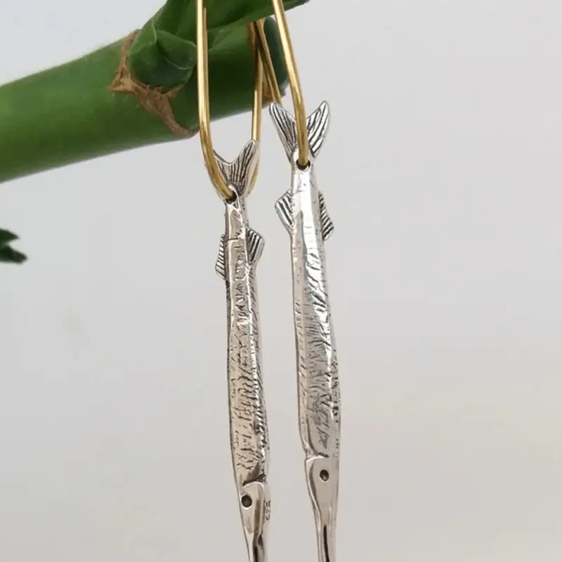 Vintage Creative Pinfish Style Pendant Dangling Earrings, Dangle Earrings, Dangly Earrings, Women's Exaggerated Design Ethnic Festival Accessories, Unique Fashion Jewelry, Zinc Alloy