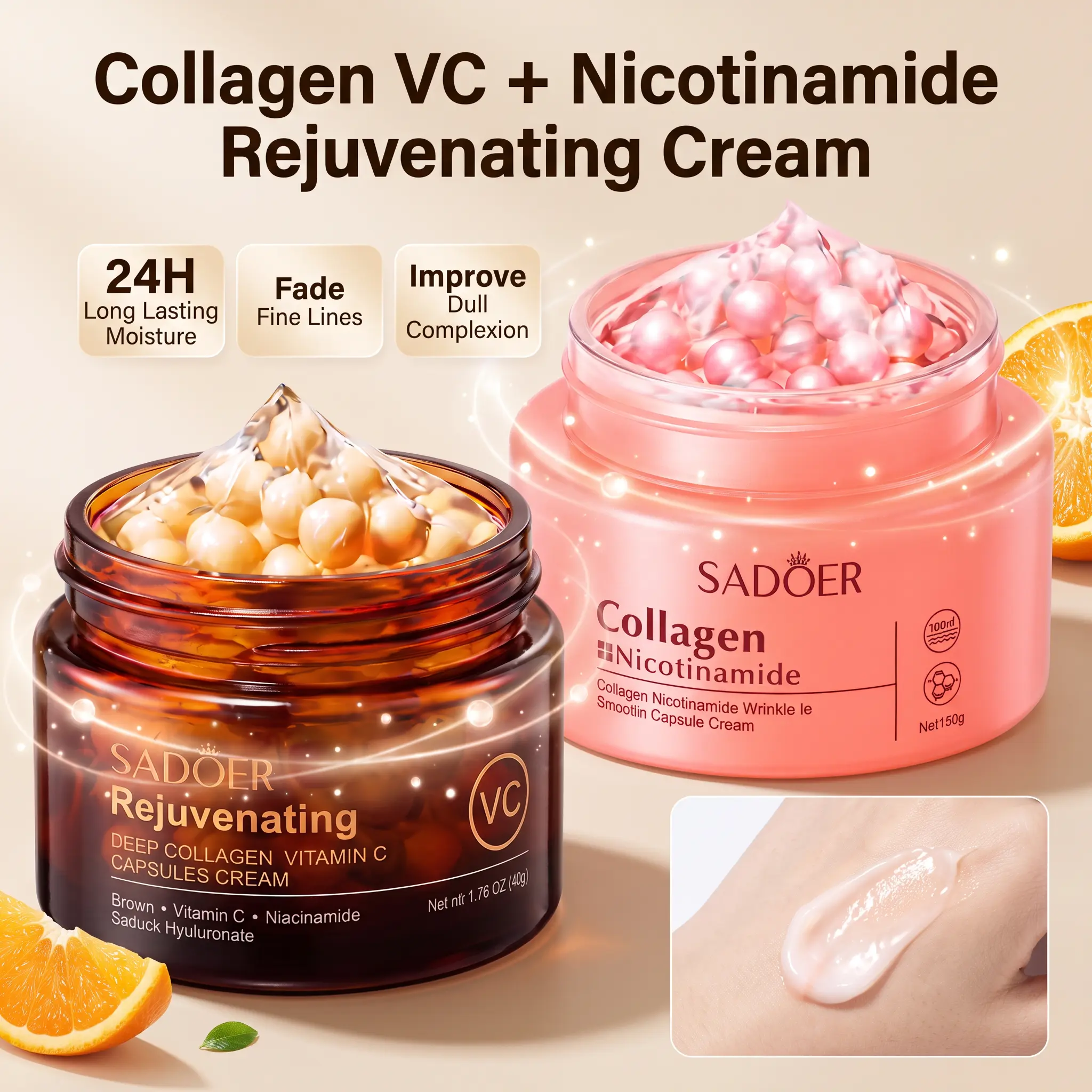 Korean Face Cream - Collagen & Vitamin C Moisturizer 2-Piece Mix & Match Boba Cream Set | TikTok Viral Capsule Cream for Uneven Skin Tone, Brightening & Hydrating, K-Beauty Skincare & Repair, Day + Night