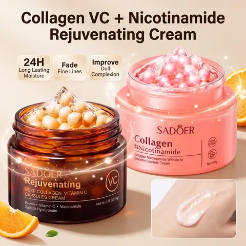 Korean Face Cream - Collagen & Vitamin C Moisturizer 2-Piece Mix & Match Boba Cream Set | TikTok Viral Capsule Cream for Uneven Skin Tone, Brightening & Hydrating, K-Beauty Skincare & Repair, Day + Night