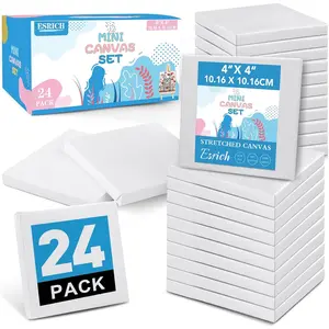 Mini Canvases for Painting, 4x4In Bulk Canvas 24 Pack, 2/5In Profile Small Square Blank Canvases, Ideal for School Projects Kids Birthday Parties and Home Decor Projects