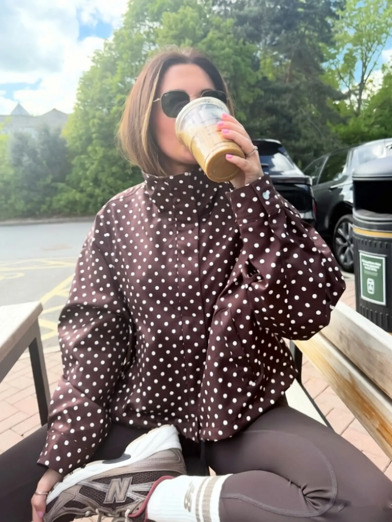 Women's Casual Polka Dot Cropped Jacket Coats, Long Sleeve Loose-Fitting Zip-Up Oversized Streetwear, Spring Outdoor Outerwear