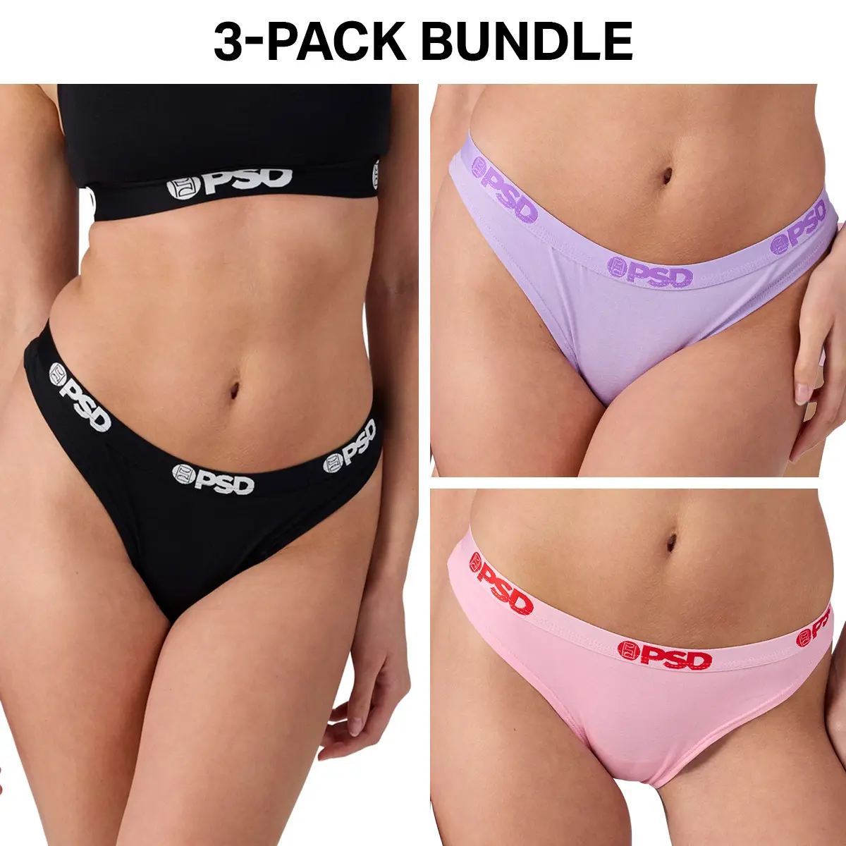 PSD Womens Core Solids Thong 3 Pack - Comfortable, Breathable, Premium Modal Fabric