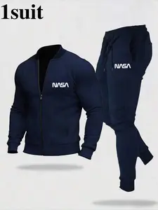 Men's Outdoor Casual Set, Zipper Baseball Neck Sweatshirt and Drawstring Pants, Ideal for Daily Commute and Sports Activities, Training Tracksuit