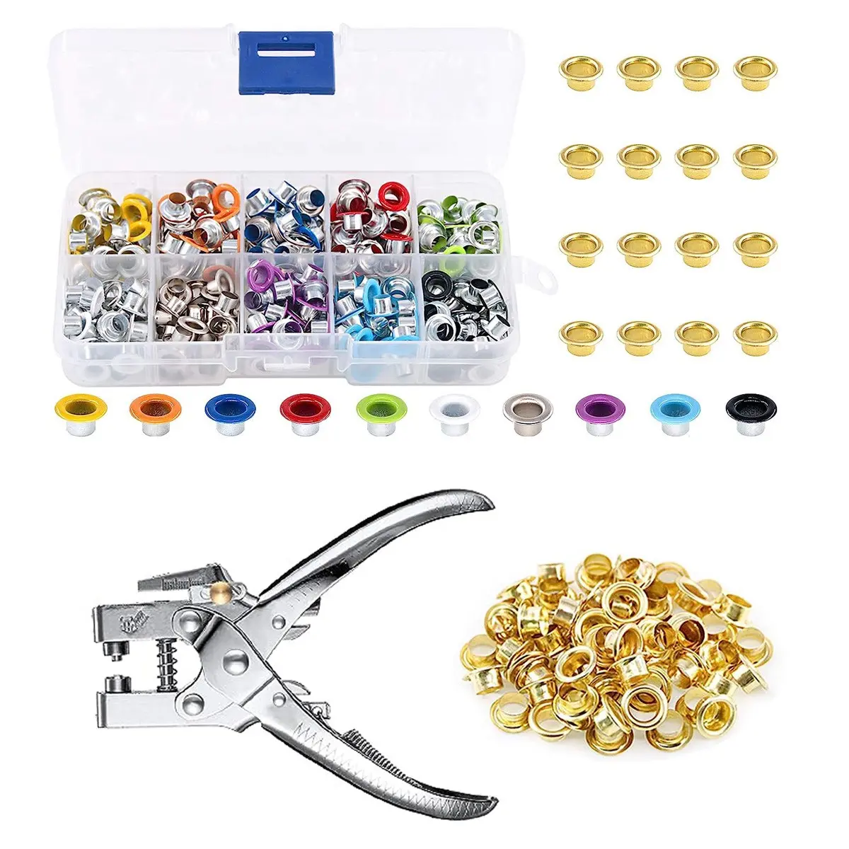 11-Color 4.5mm Eyelet Tool Kit, Includes Eyelet Pliers, Hole Punch Pliers, Manual Press Pliers, Suitable for Shoes, Clothing
