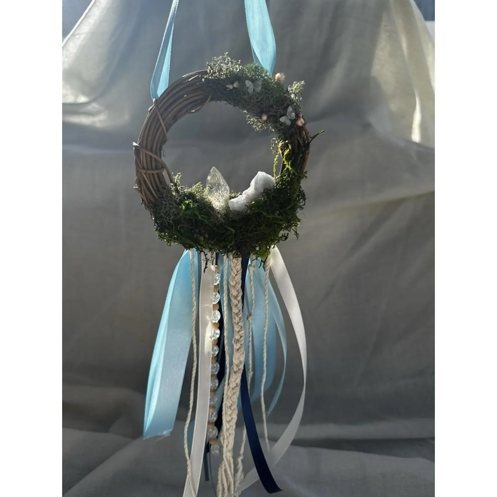 Blue and White 4inch Whimsical Wreath with Ribbons and Decorative Elements