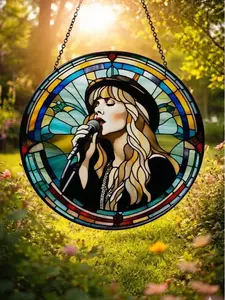 Stevie Nicks Stained Glass Suncatcher V2, Vintage Music Icon Stained Glass Suncatcher, Indoor Home Décor, Sympathy Memory Gift, Colorful Wildflowers Garden Suncatcher, Floral Glass Art
